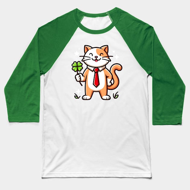 Cat Holding Shamrock for St Patricks Day Baseball T-Shirt by Rizstor